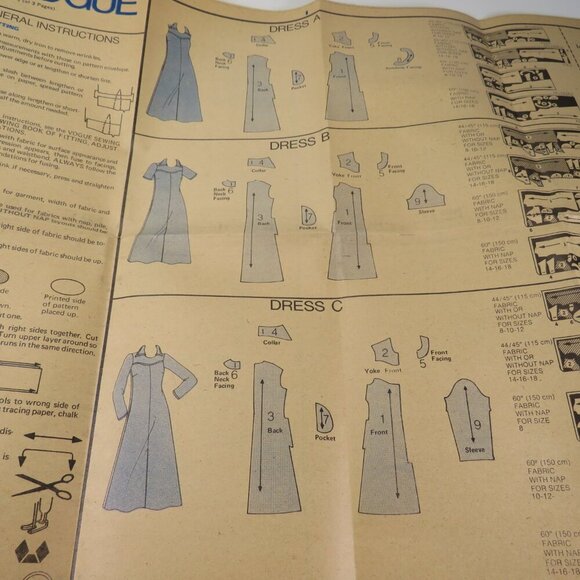 Vogue 9843 clothing pattern EASY Dress size 12 pointed collar - Picture 3 of 6